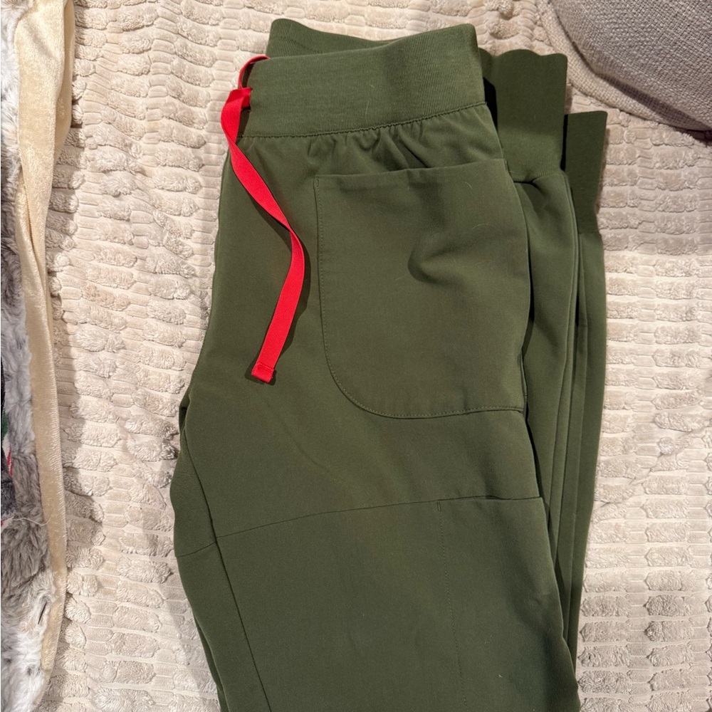 Figs Olive Green Joggers with Red Accent